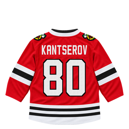 Chicago Blackhawks jersey keychain — Roman Kantserov #80. Exact saved player artwork preview.