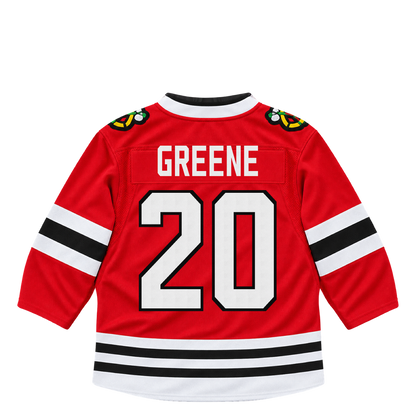 Chicago Blackhawks jersey keychain — Ryan Greene #20. Exact saved player artwork preview.