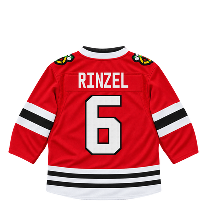 Chicago Blackhawks jersey keychain — Sam Rinzel #6. Exact saved player artwork preview.