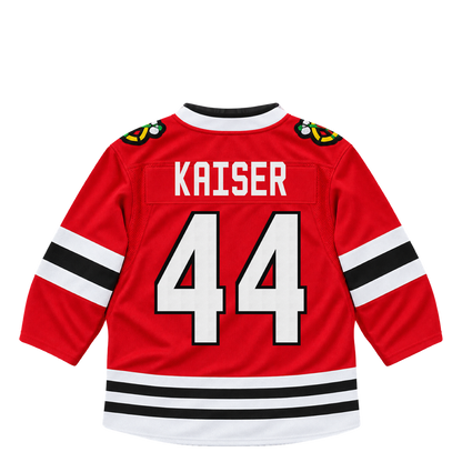 Chicago Blackhawks jersey keychain — Wyatt Kaiser #44. Exact saved player artwork preview.