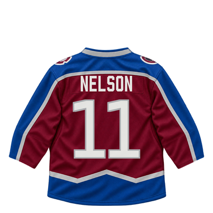 Colorado Avalanche jersey keychain — Brock Nelson #11. Exact saved player artwork preview.
