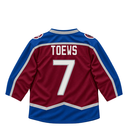 Colorado Avalanche jersey keychain — Devon Toews #7. Exact saved player artwork preview.