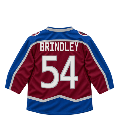 Colorado Avalanche jersey keychain — Gavin Brindley #54. Exact saved player artwork preview.
