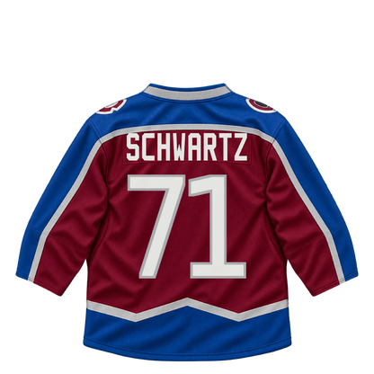 Colorado Avalanche jersey keychain — Jaden Schwartz #71. Exact saved player artwork preview.