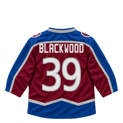 Colorado Avalanche jersey keychain — Mackenzie Blackwood #39. Exact saved player artwork preview.
