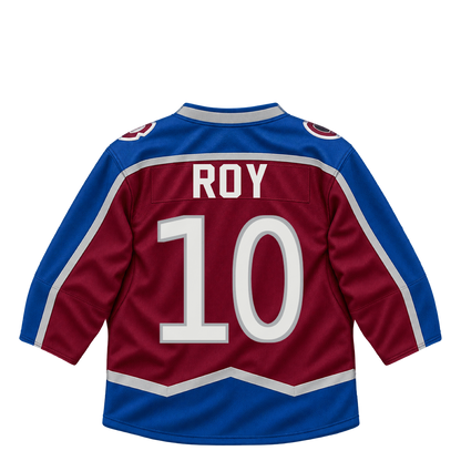Colorado Avalanche jersey keychain — Nicolas Roy #10. Exact saved player artwork preview.