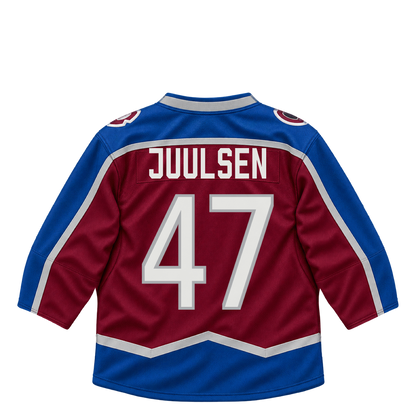 Colorado Avalanche jersey keychain — Noah Juulsen #47. Exact saved player artwork preview.