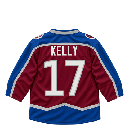 Colorado Avalanche jersey keychain — Parker Kelly #17. Exact saved player artwork preview.