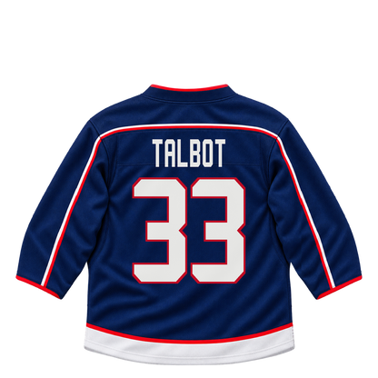 Columbus Blue Jackets jersey keychain — Cam Talbot #33. Exact saved player artwork preview.
