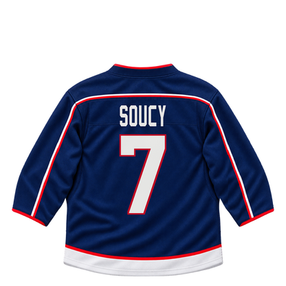 Columbus Blue Jackets jersey keychain — Carson Soucy #7. Exact saved player artwork preview.