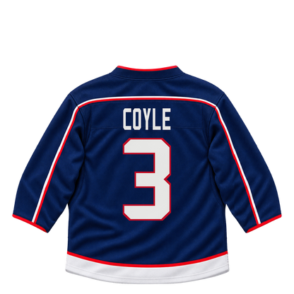 Columbus Blue Jackets jersey keychain — Charlie Coyle #3. Exact saved player artwork preview.