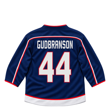 Columbus Blue Jackets jersey keychain — Erik Gudbranson #44. Exact saved player artwork preview.