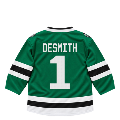 Dallas Stars jersey keychain — Casey DeSmith #1. Exact saved player artwork preview.