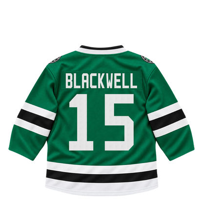 Dallas Stars jersey keychain — Colin Blackwell #15. Exact saved player artwork preview.