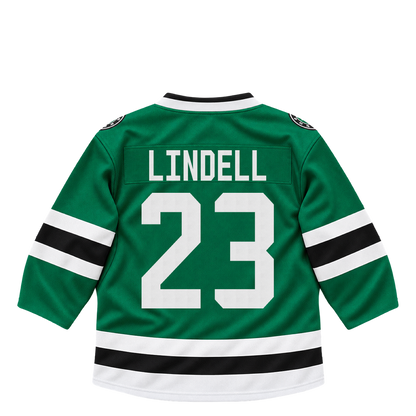 Dallas Stars jersey keychain — Esa Lindell #23. Exact saved player artwork preview.