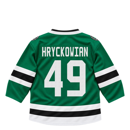 Dallas Stars jersey keychain — Justin Hryckowian #49. Exact saved player artwork preview.