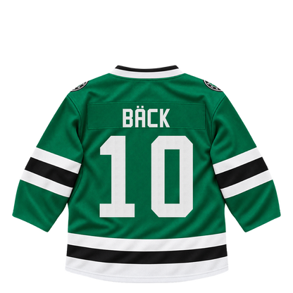Dallas Stars jersey keychain — Oskar Bäck #10. Exact saved player artwork preview.