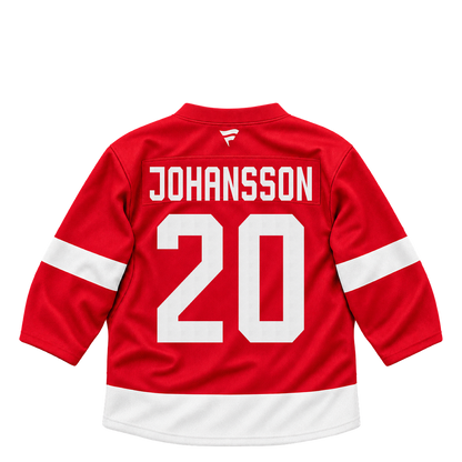 Detroit Red Wings jersey keychain — Albert Johansson #20. Exact saved player artwork preview.