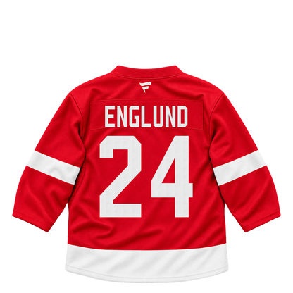 Detroit Red Wings jersey keychain — Andreas Englund #24. Exact saved player artwork preview.