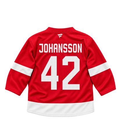 Detroit Red Wings jersey keychain — Anton Johansson #42. Exact saved player artwork preview.