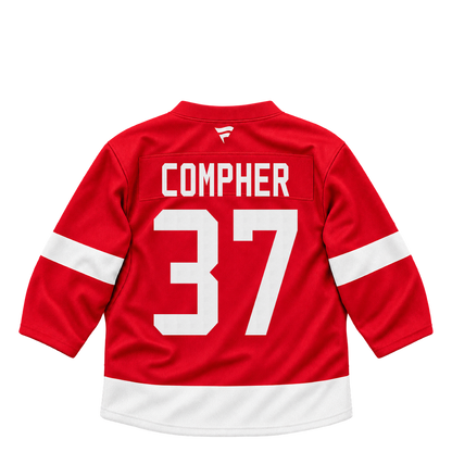 Detroit Red Wings jersey keychain — J.T. Compher #37. Exact saved player artwork preview.