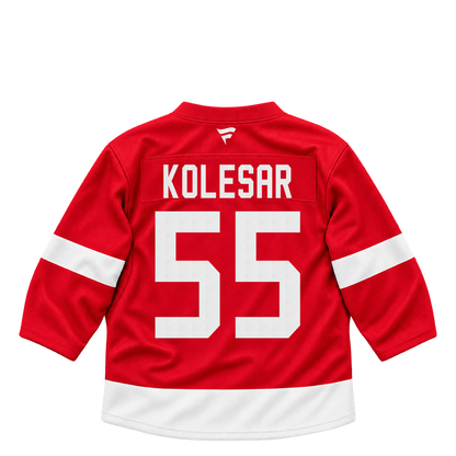 Detroit Red Wings jersey keychain — Keegan Kolesar #55. Exact saved player artwork preview.