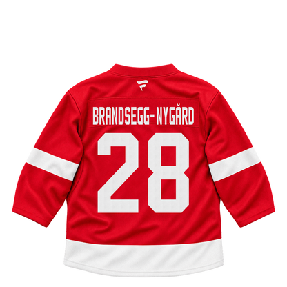Detroit Red Wings jersey keychain — Michael Brandsegg-Nygård #28. Exact saved player artwork preview.