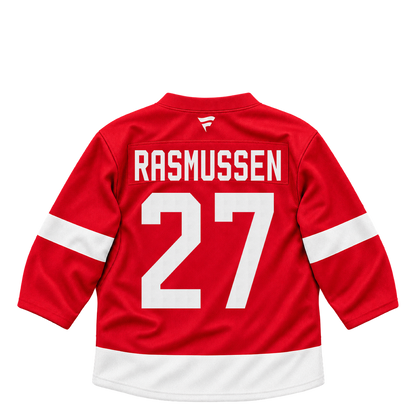 Detroit Red Wings jersey keychain — Michael Rasmussen #27. Exact saved player artwork preview.