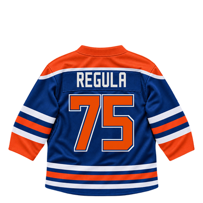 Edmonton Oilers jersey keychain — Alec Regula #75. Exact saved player artwork preview.