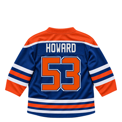 Edmonton Oilers jersey keychain — Isaac Howard #53. Exact saved player artwork preview.