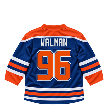 Edmonton Oilers jersey keychain — Jake Walman #96. Exact saved player artwork preview.