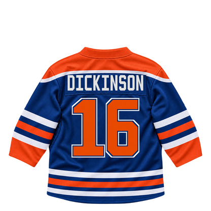 Edmonton Oilers jersey keychain — Jason Dickinson #16. Exact saved player artwork preview.