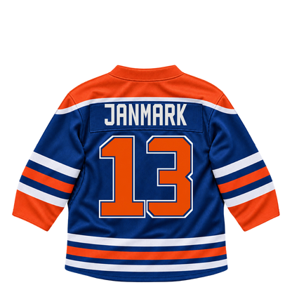 Edmonton Oilers jersey keychain — Mattias Janmark #13. Exact saved player artwork preview.