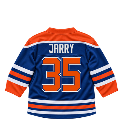 Edmonton Oilers jersey keychain — Tristan Jarry #35. Exact saved player artwork preview.
