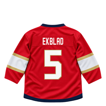 Florida Panthers jersey keychain — Aaron Ekblad #5. Exact saved player artwork preview.