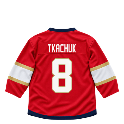 Florida Panthers jersey keychain — Brady Tkachuk #8. Exact saved player artwork preview.