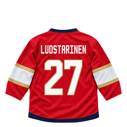 Florida Panthers jersey keychain — Eetu Luostarinen #27. Exact saved player artwork preview.
