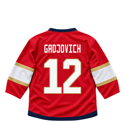 Florida Panthers jersey keychain — Jonah Gadjovich #12. Exact saved player artwork preview.
