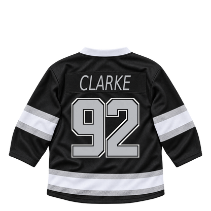 Los Angeles Kings jersey keychain — Brandt Clarke #92. Exact saved player artwork preview.