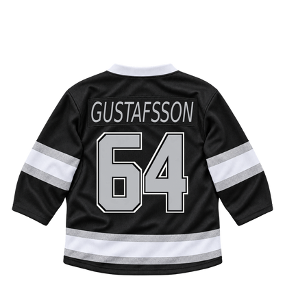 Los Angeles Kings jersey keychain — Erik Gustafsson #64. Exact saved player artwork preview.