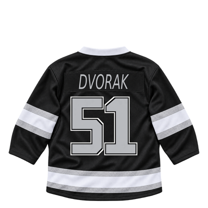 Los Angeles Kings jersey keychain — Jakub Dvorak #51. Exact saved player artwork preview.