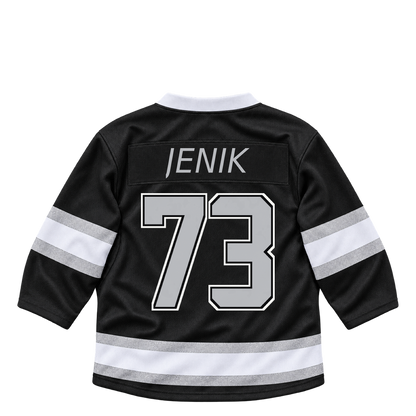 Los Angeles Kings jersey keychain — Jan Jenik #73. Exact saved player artwork preview.