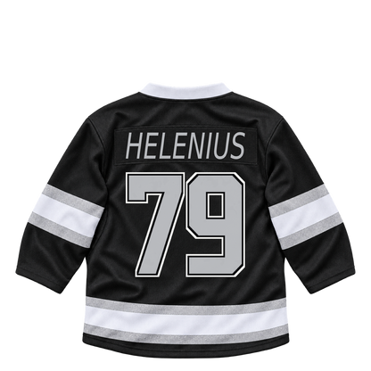 Los Angeles Kings jersey keychain — Samuel Helenius #79. Exact saved player artwork preview.