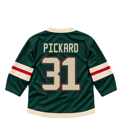 Minnesota Wild jersey keychain — Calvin Pickard #31. Exact saved player artwork preview.