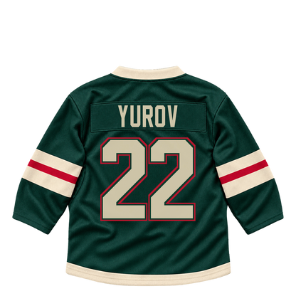 Minnesota Wild jersey keychain — Danila Yurov #22. Exact saved player artwork preview.