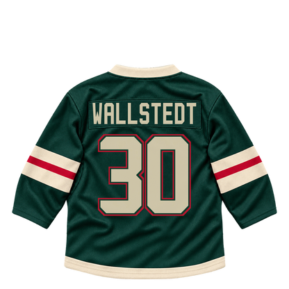 Minnesota Wild jersey keychain — Jesper Wallstedt #30. Exact saved player artwork preview.