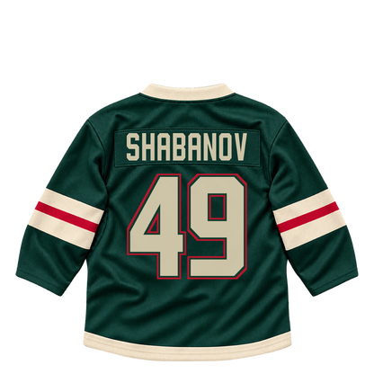 Minnesota Wild jersey keychain — Maxim Shabanov #49. Exact saved player artwork preview.
