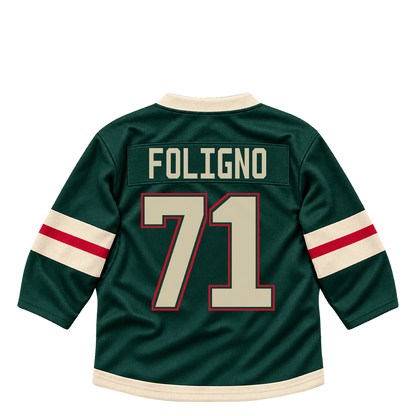 Minnesota Wild jersey keychain — Nick Foligno #71. Exact saved player artwork preview.