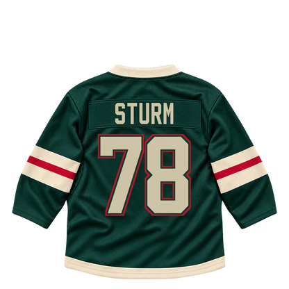 Minnesota Wild jersey keychain — Nico Sturm #78. Exact saved player artwork preview.