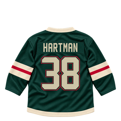 Minnesota Wild jersey keychain — Ryan Hartman #38. Exact saved player artwork preview.